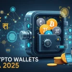 a women holding a phone and a safe with coins