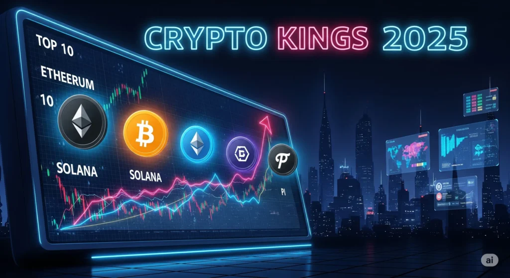 a screen with lit up signs and a city skyline